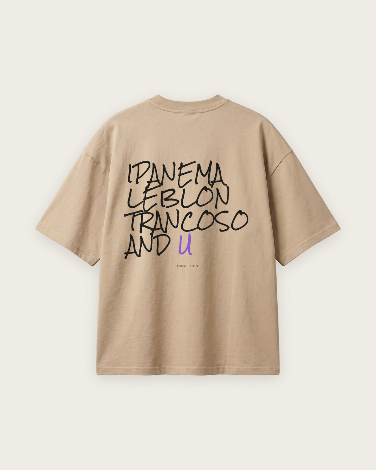 Camiseta Oversized “Ipanema, Leblon, Trancoso and U” — Areia