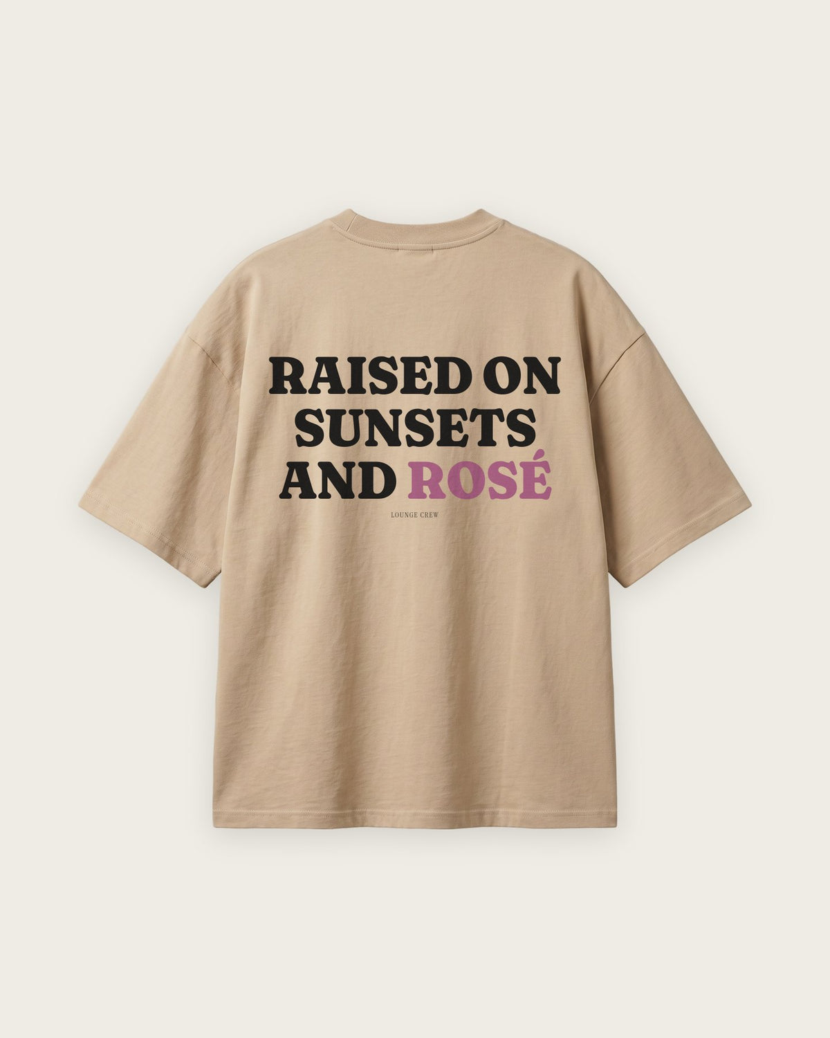 Camiseta Oversized “Raised on Sunsets and Rosé” — Areia