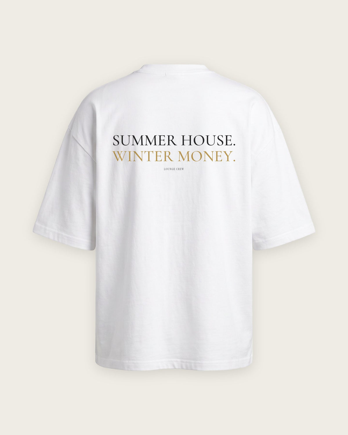 Camiseta Oversized “Summer House, Winter Money” — Branco