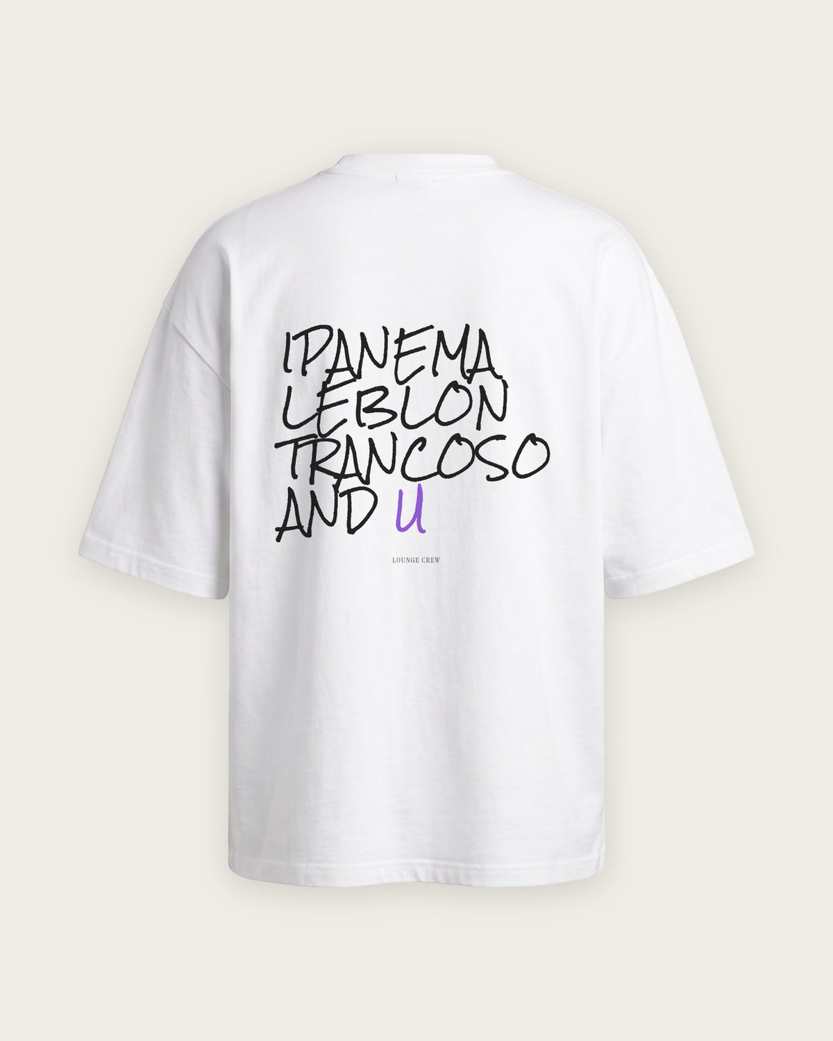 Camiseta Oversized “Ipanema, Leblon, Trancoso and U” — Branco