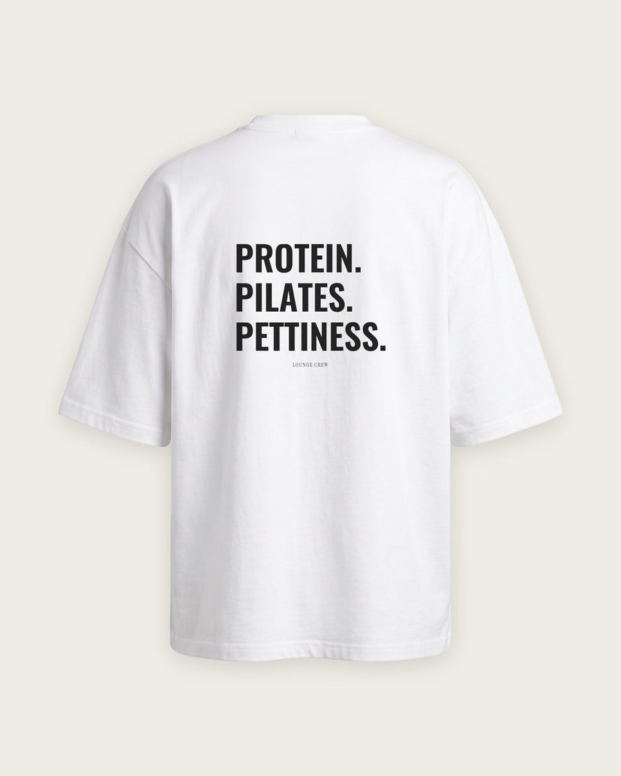 Camiseta Oversized “Protein, Pilates, Pettiness”