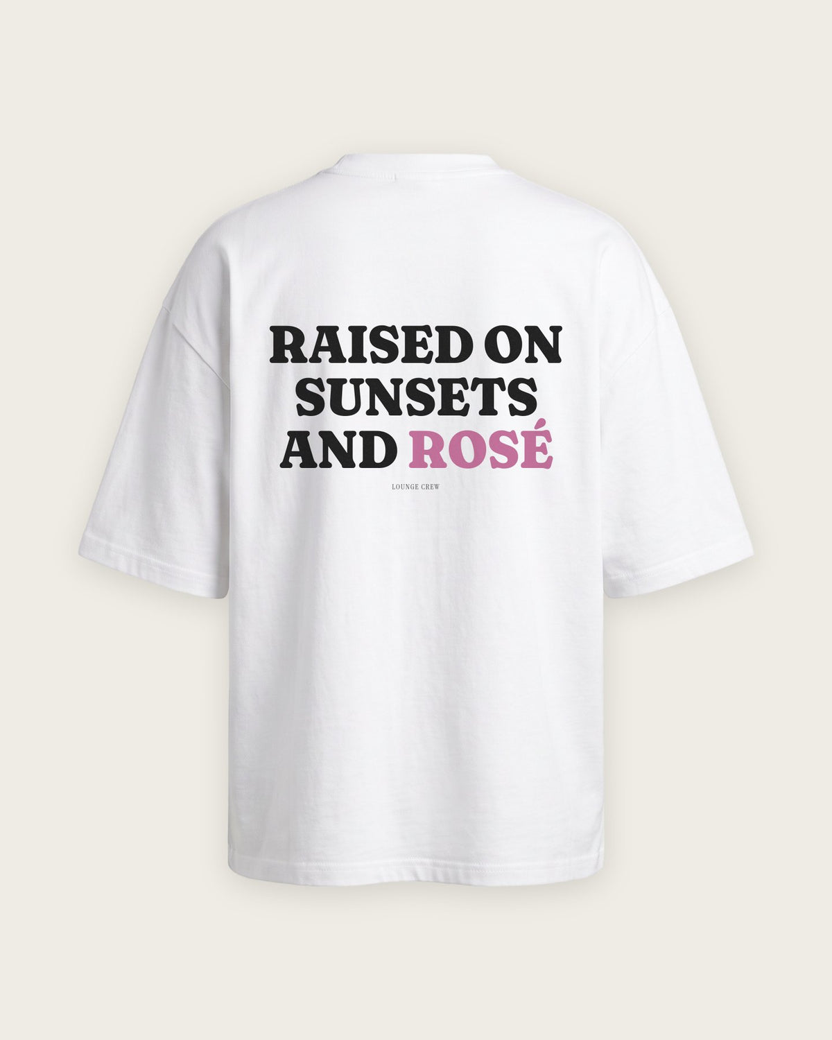 Camiseta Oversized “Raised on Sunsets and Rosé” — Branco