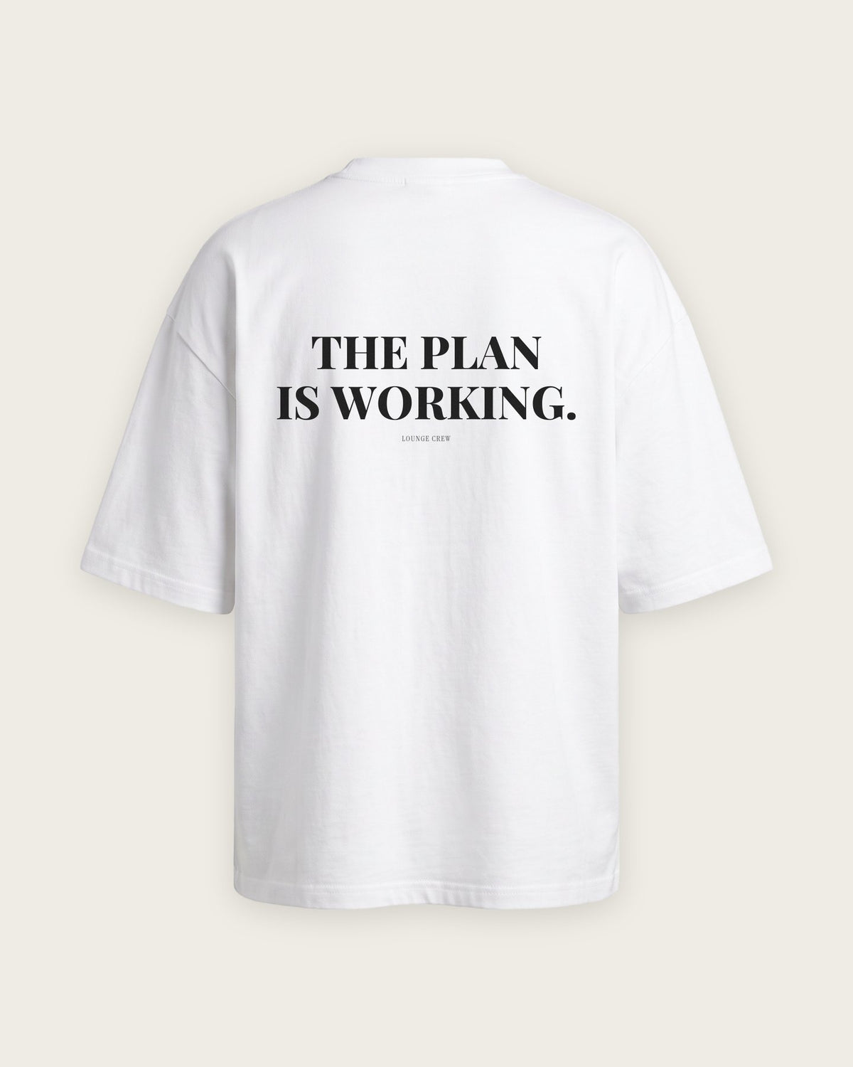 Camiseta Oversized “The Plan Is Working” — Branco