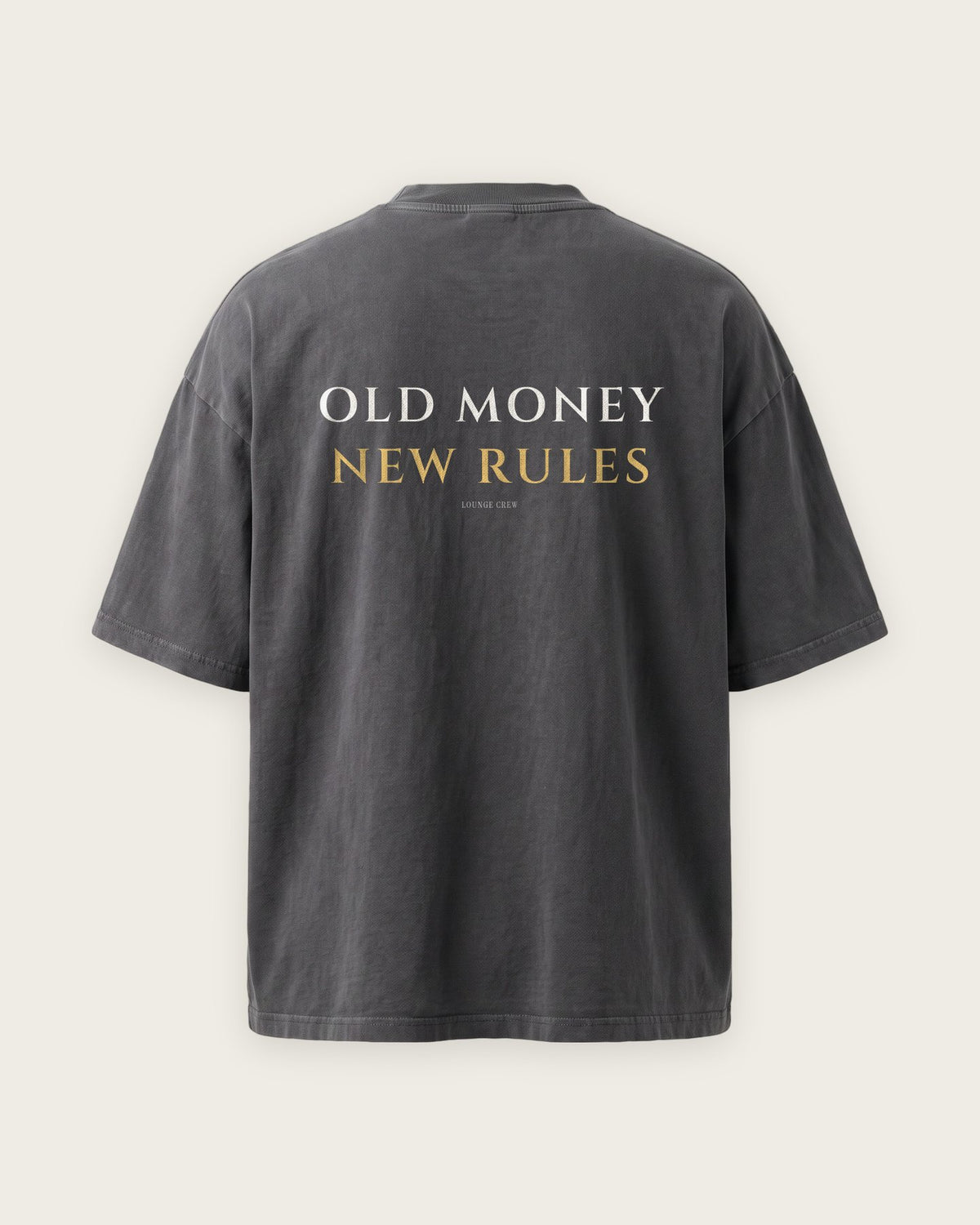 Camiseta Oversized “Old Money, New Rules” — Cinza Estonado