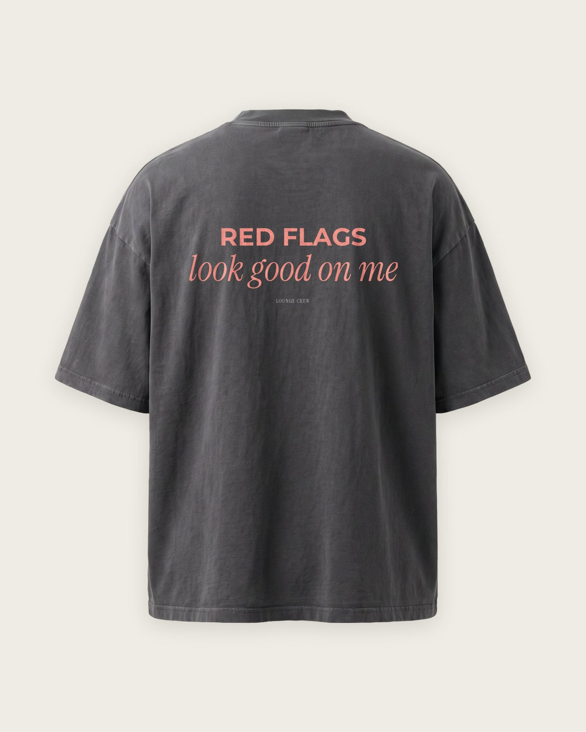 Camiseta Oversized “Red Flags Look Good on Me” — Cinza Estonado