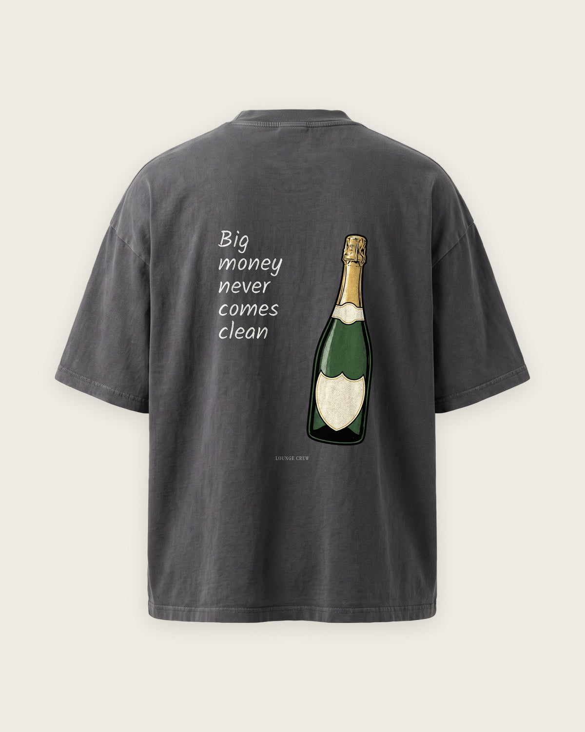 Camiseta Oversized “Big Money Never Comes Clean” — Cinza Estonado