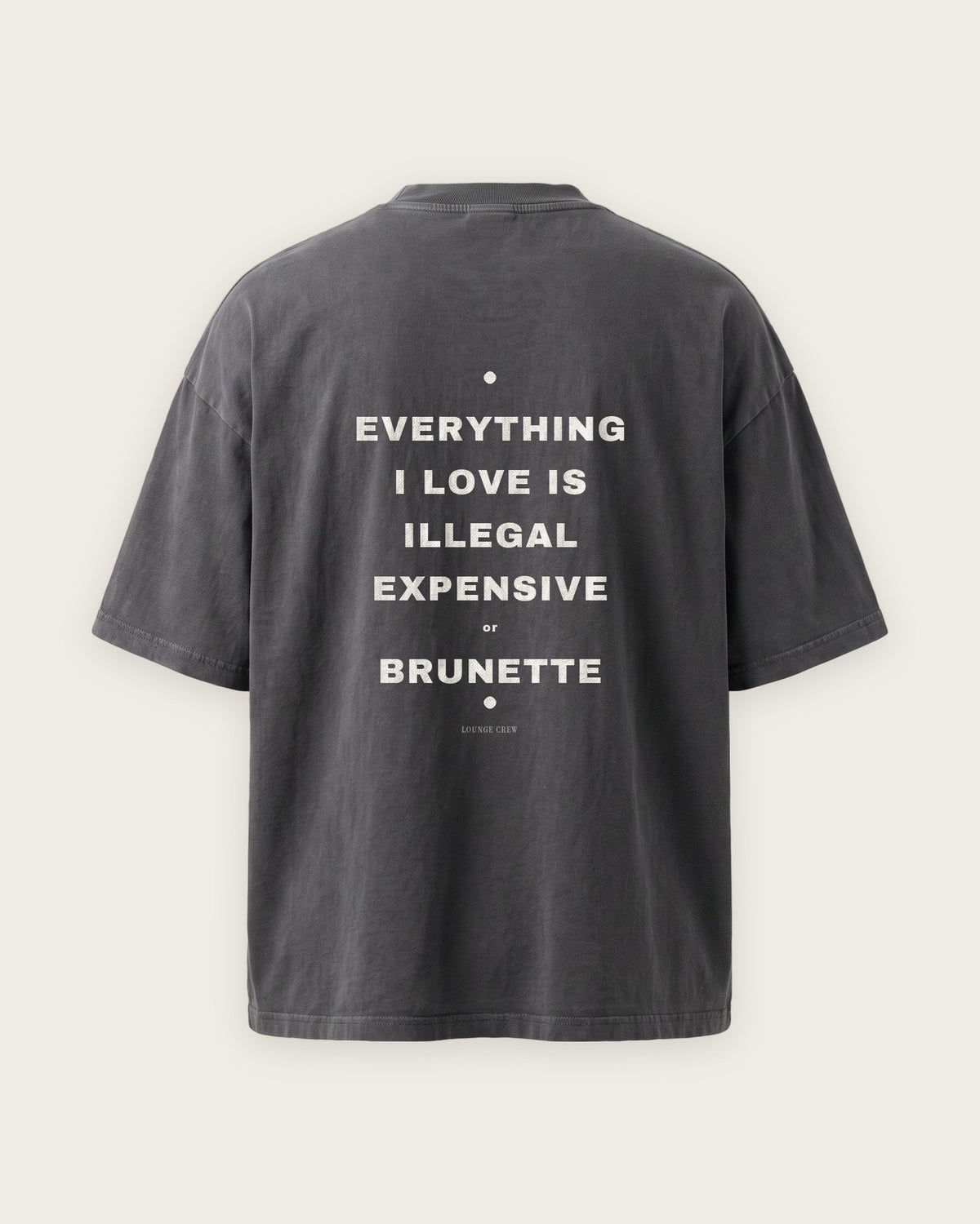 Camiseta Oversized “Everything I Love Is Illegal, Expensive or Brunette” — Cinza Estonado