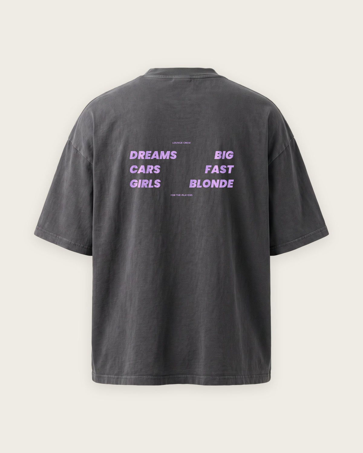 Camiseta Oversized “Dreams Big, Cars Fast, Girls Blonde” — Cinza Estonado
