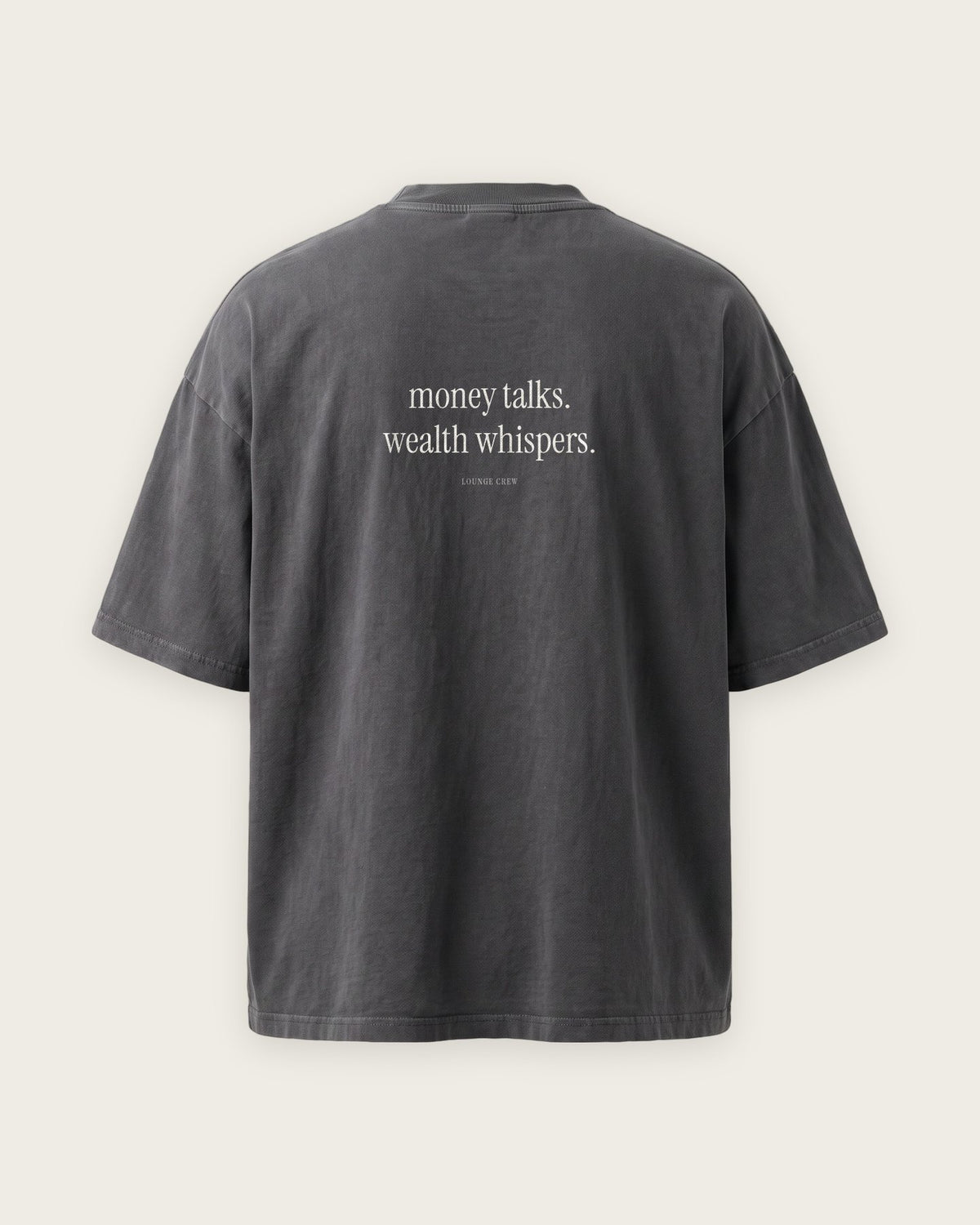Camiseta Oversized “Money Talks, Wealth Whispers” — Cinza Estonado