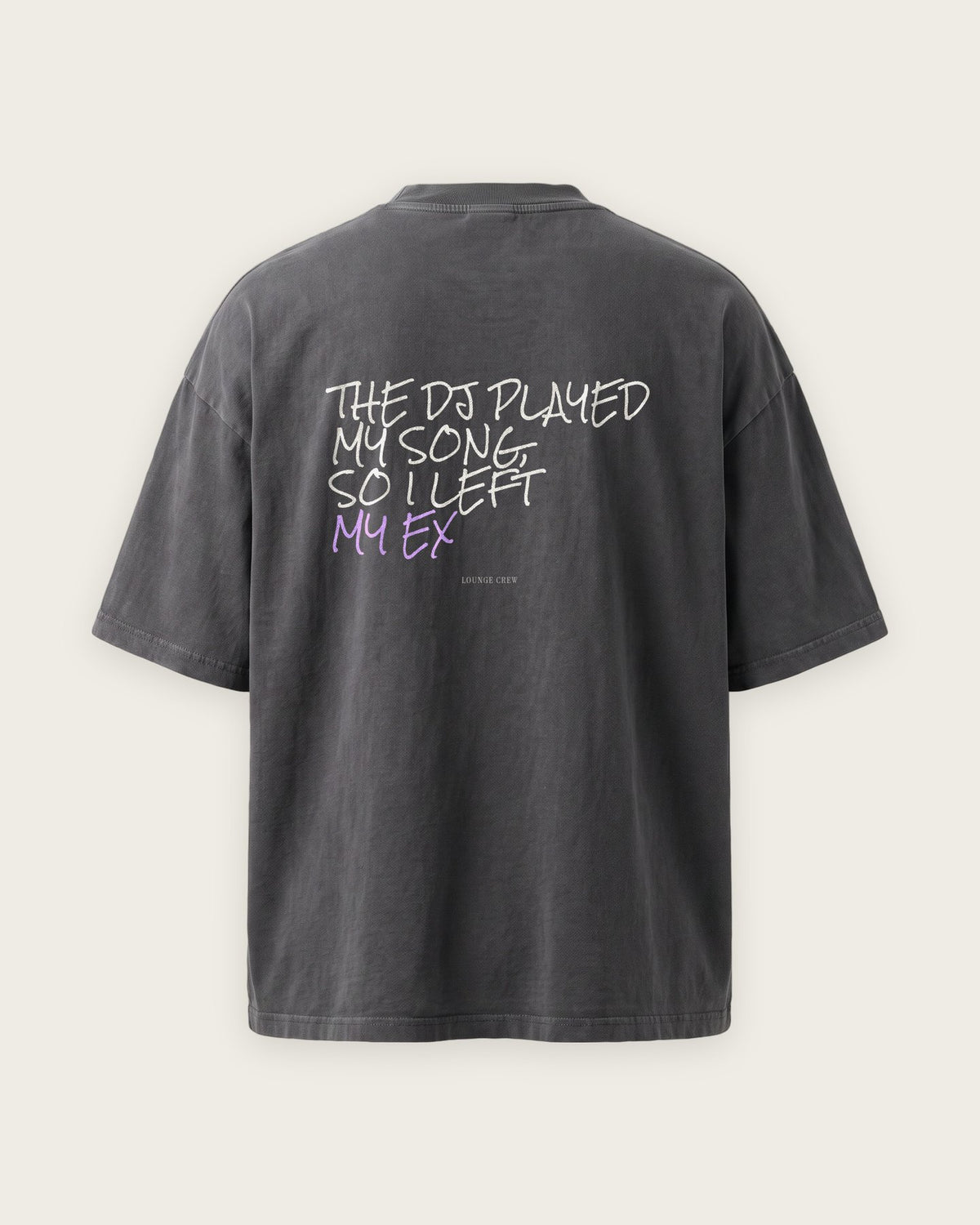 Camiseta Oversized “The DJ Played My Song” — Cinza Estonado