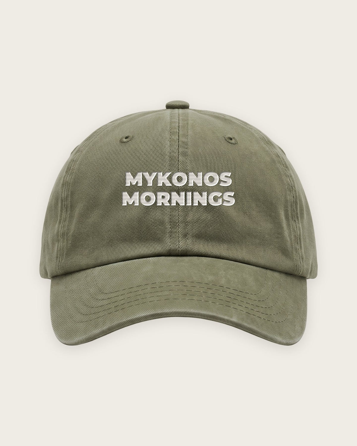 Boné Dad Hat “Mykonos Mornings, Saint-Tropez Nights” — Verde Musgo
