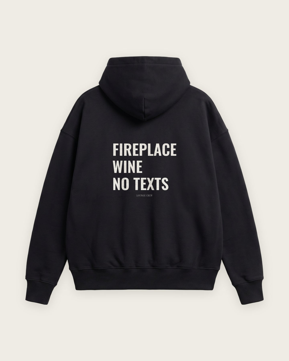 Moletom Oversized “Fireplace, Wine, No Texts” — Preto