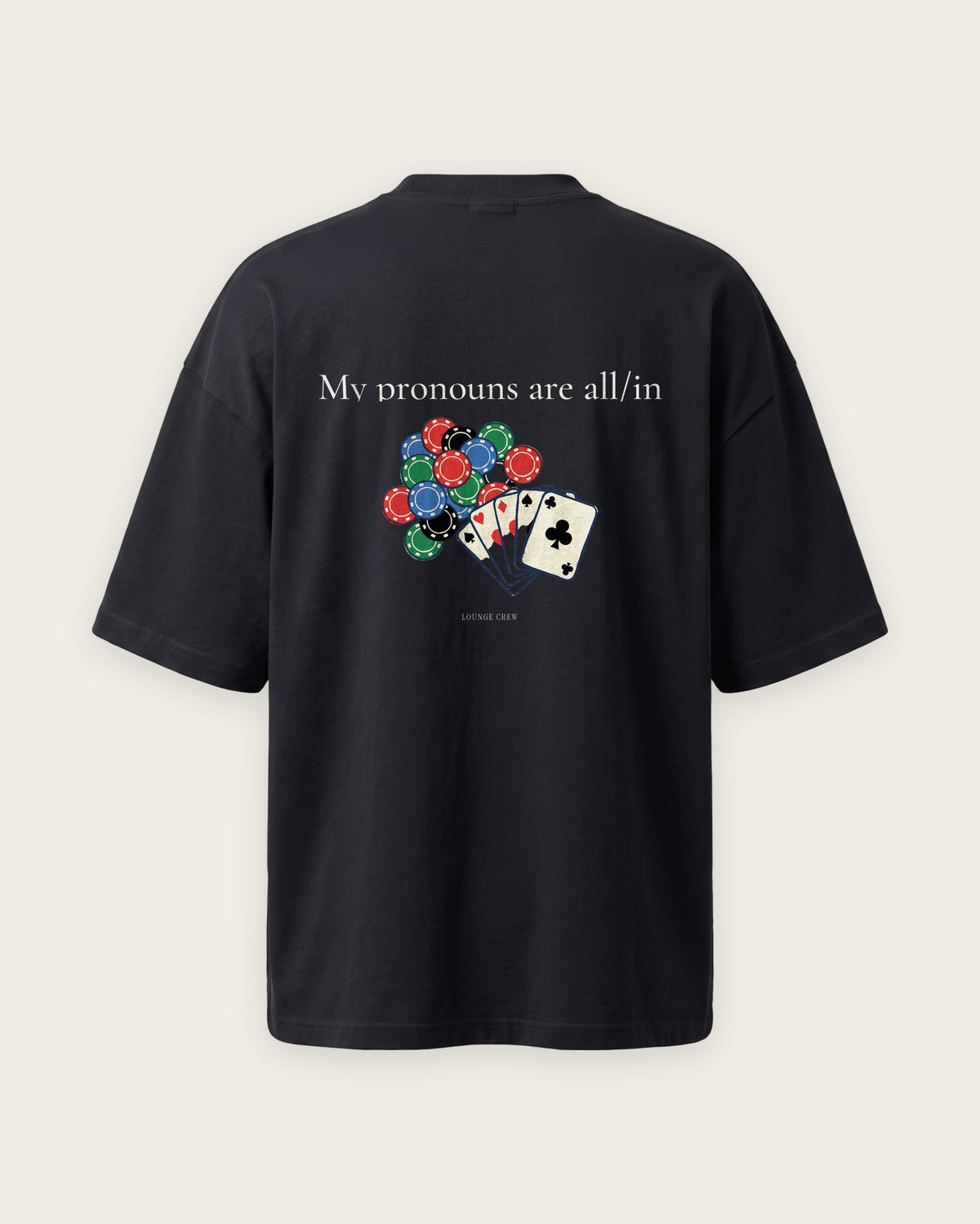 Camiseta Oversized “My Pronouns Are All/In” — Preto