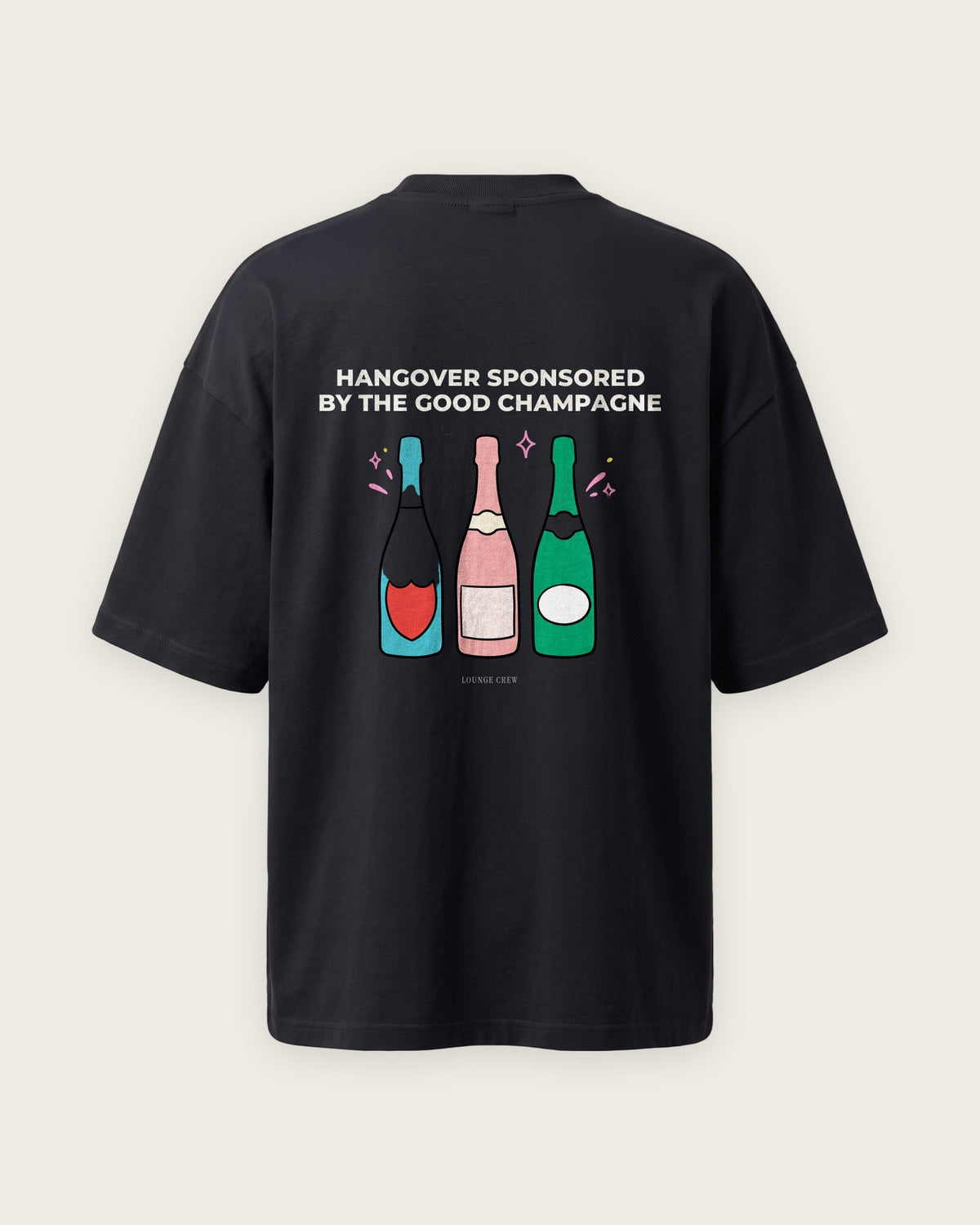 Camiseta Oversized “Hangover Sponsored by the Good Champagne” — Preto