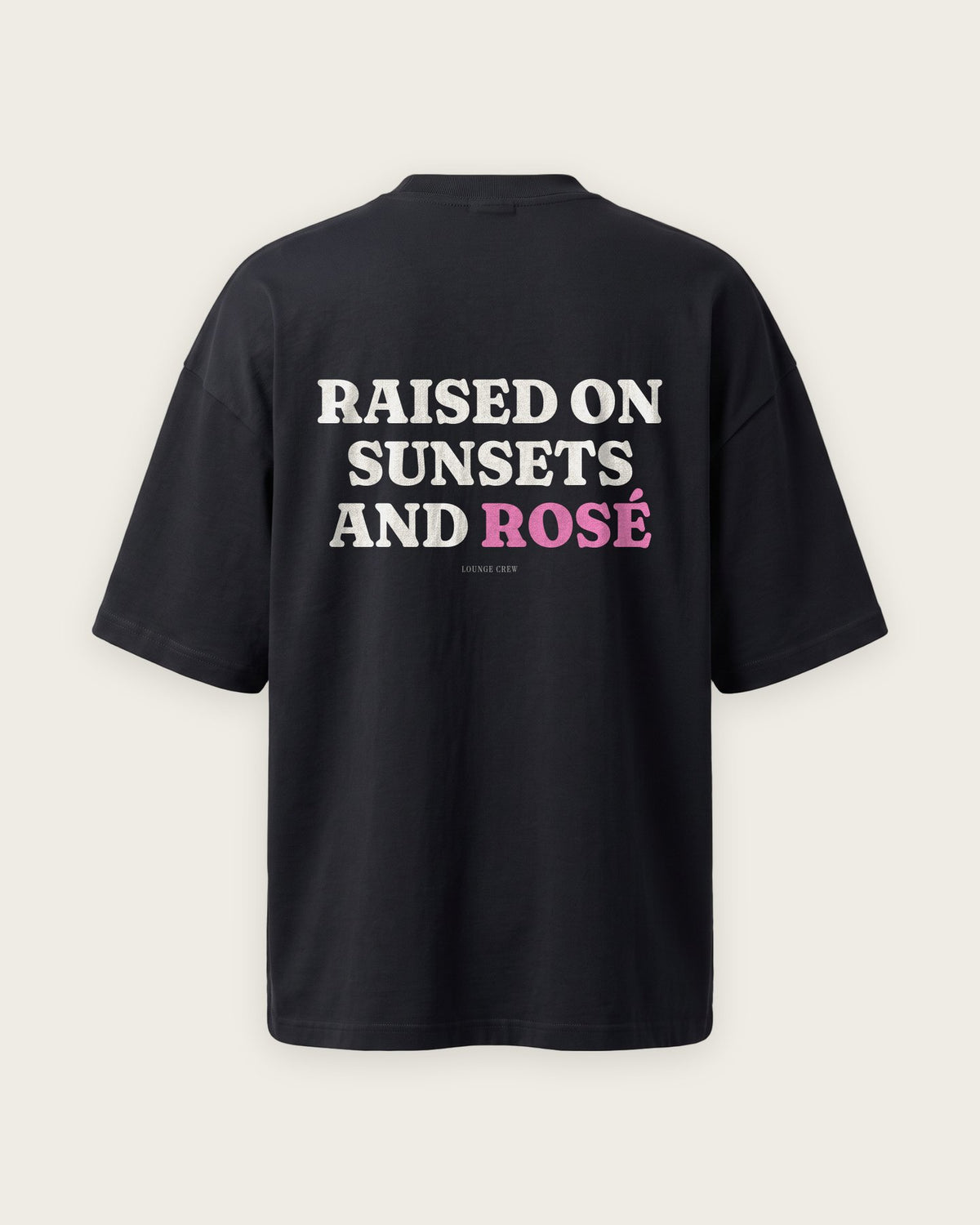 Camiseta Oversized “Raised on Sunsets and Rosé” — Preto