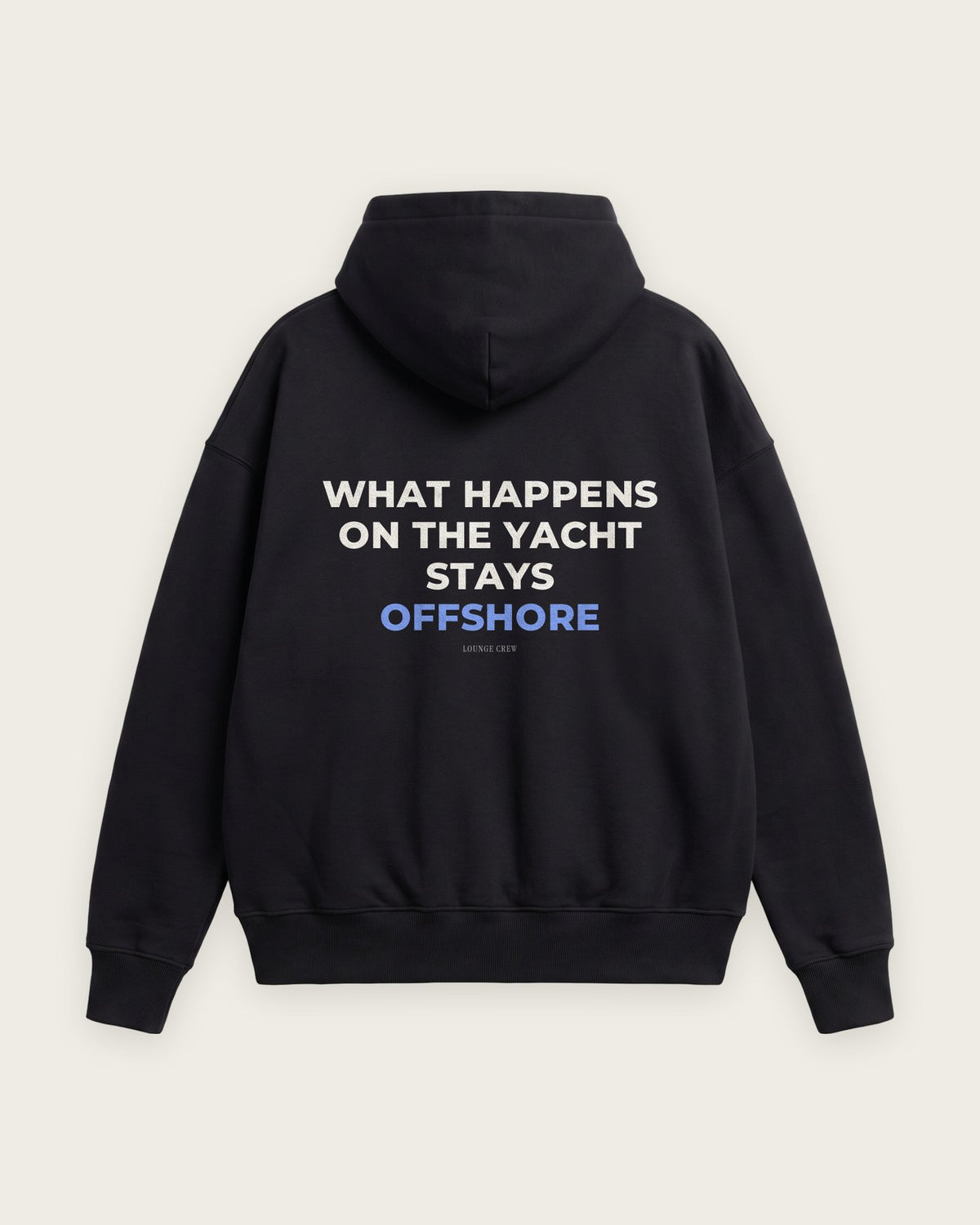 Moletom Oversized “What Happens on the Yacht” — Preto